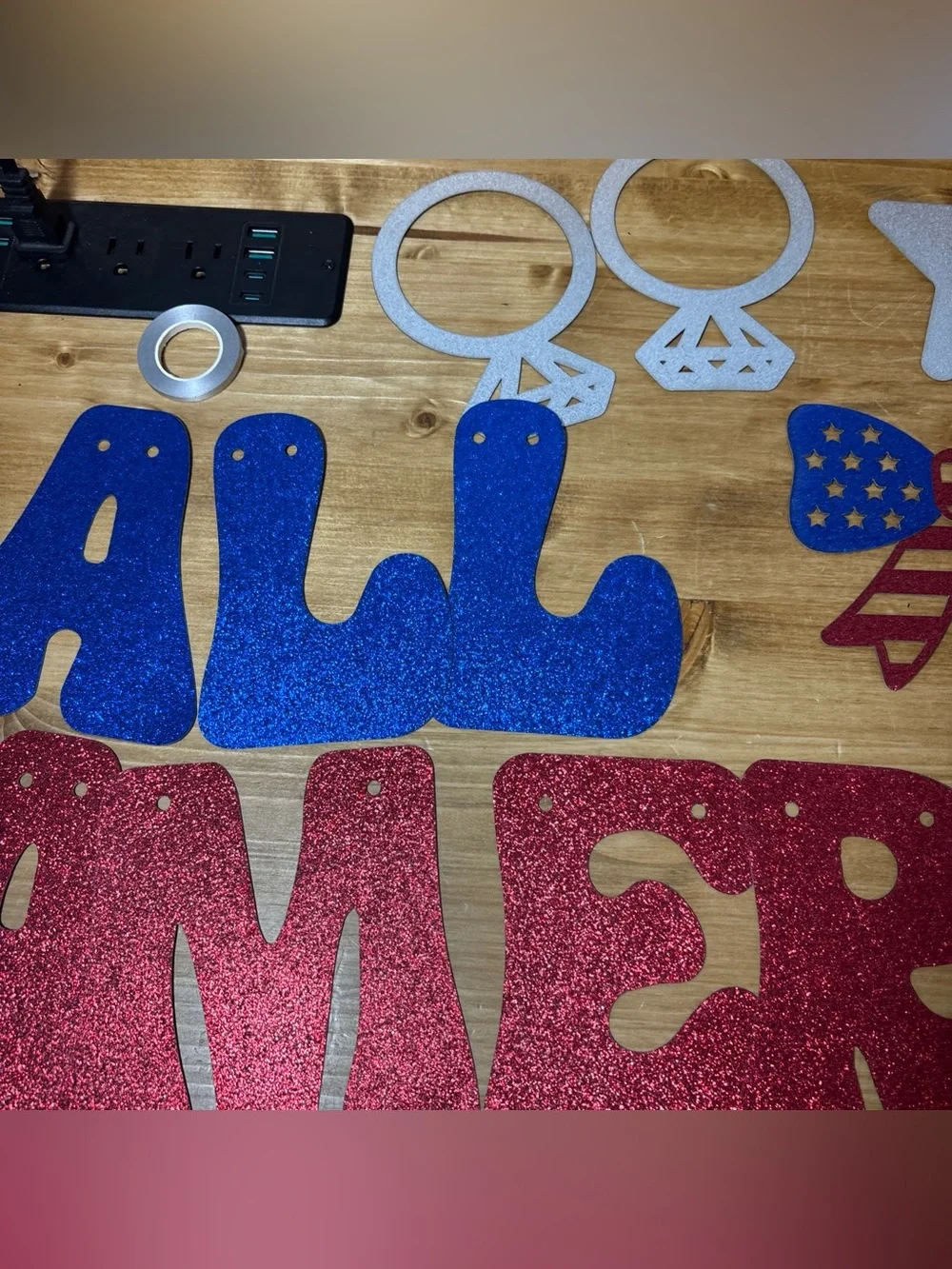 All American Bride Banner, Red, Blue, Silver Engagement Rings/Stars
